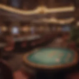 Luxurious casino cruise interior showcasing elegant gaming tables