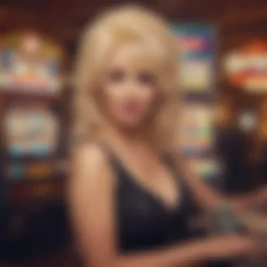 Dolly Parton Slot Machine Experience Dolly Parton-themed slot machine in a vibrant casino setting