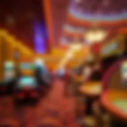 A vibrant casino lobby with a designated daycare area visible
