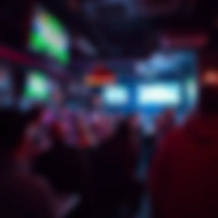 A lively sports bar filled with fans watching a game