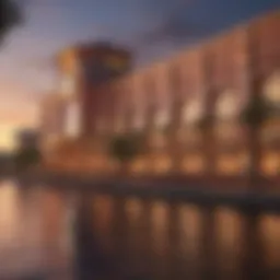 A captivating view of River Casino at sunset showcasing its vibrant lights and architecture