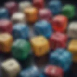 An intricate layout of various dice types showcasing unique designs and colors